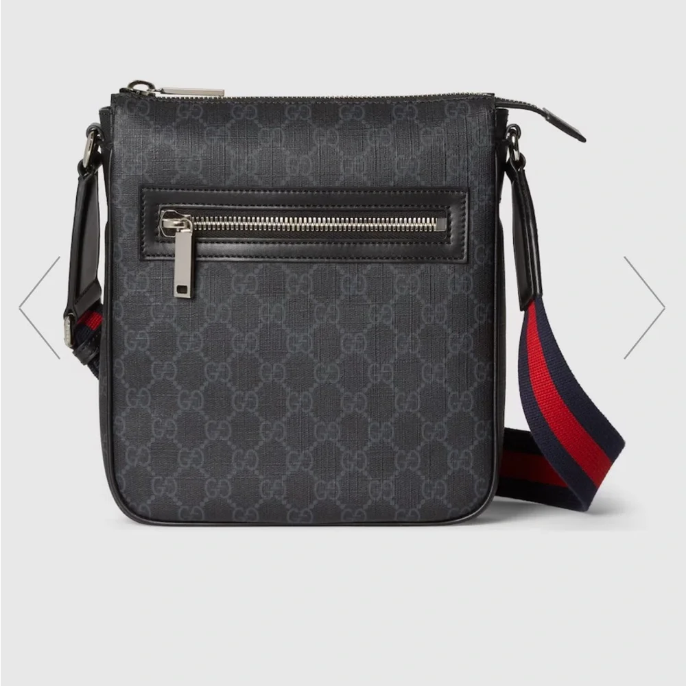 Gucci Black Messenger Bag with Monogram Canvas and Webbing Strap - Picture 4 of 16